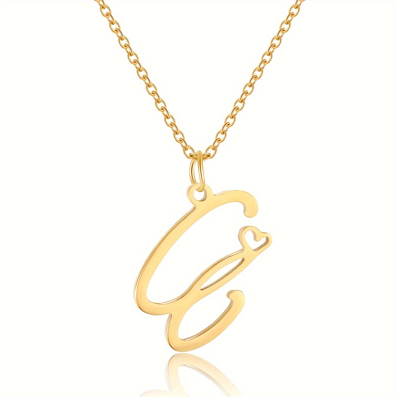 Women's Golden Initials Love Heart Pendant Necklace